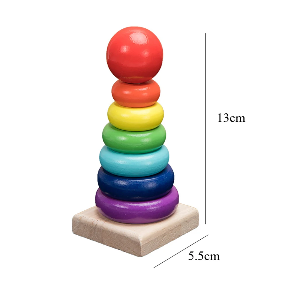 Rainbow Tower Stacker: wooden ring stacker with a wooden base